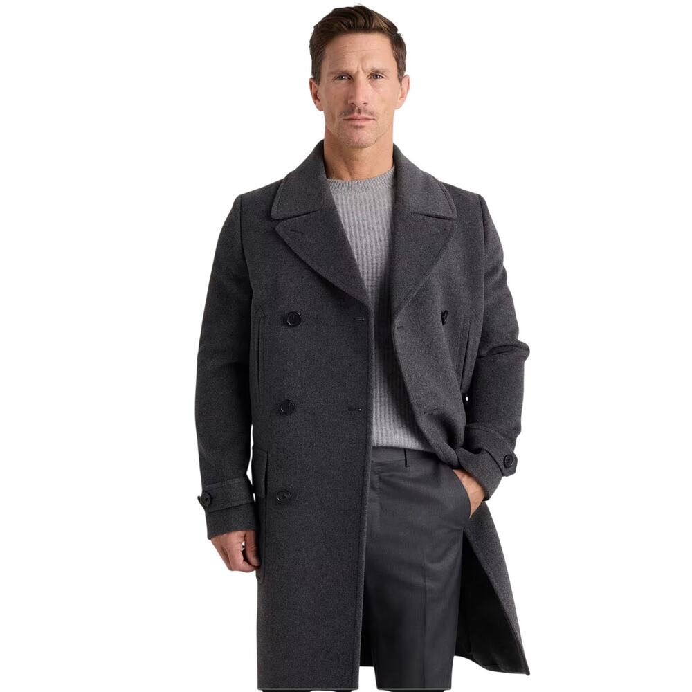 New Quince Men's M Charcoal Italian Wool Double-Breasted Officer Topcoat Retro